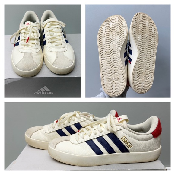 Adidas VL Court 3.0 triple stripe shoes red white blue women's 10 rare gold logo - Picture 1 of 10